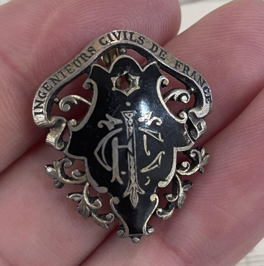 Antique Art Nouveau French Sterling Silver Enameled Brooch c1910