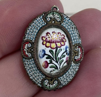 Rare Antique Italian Micromosaic Micro Mosaic With Porcelain Pendant c1900
