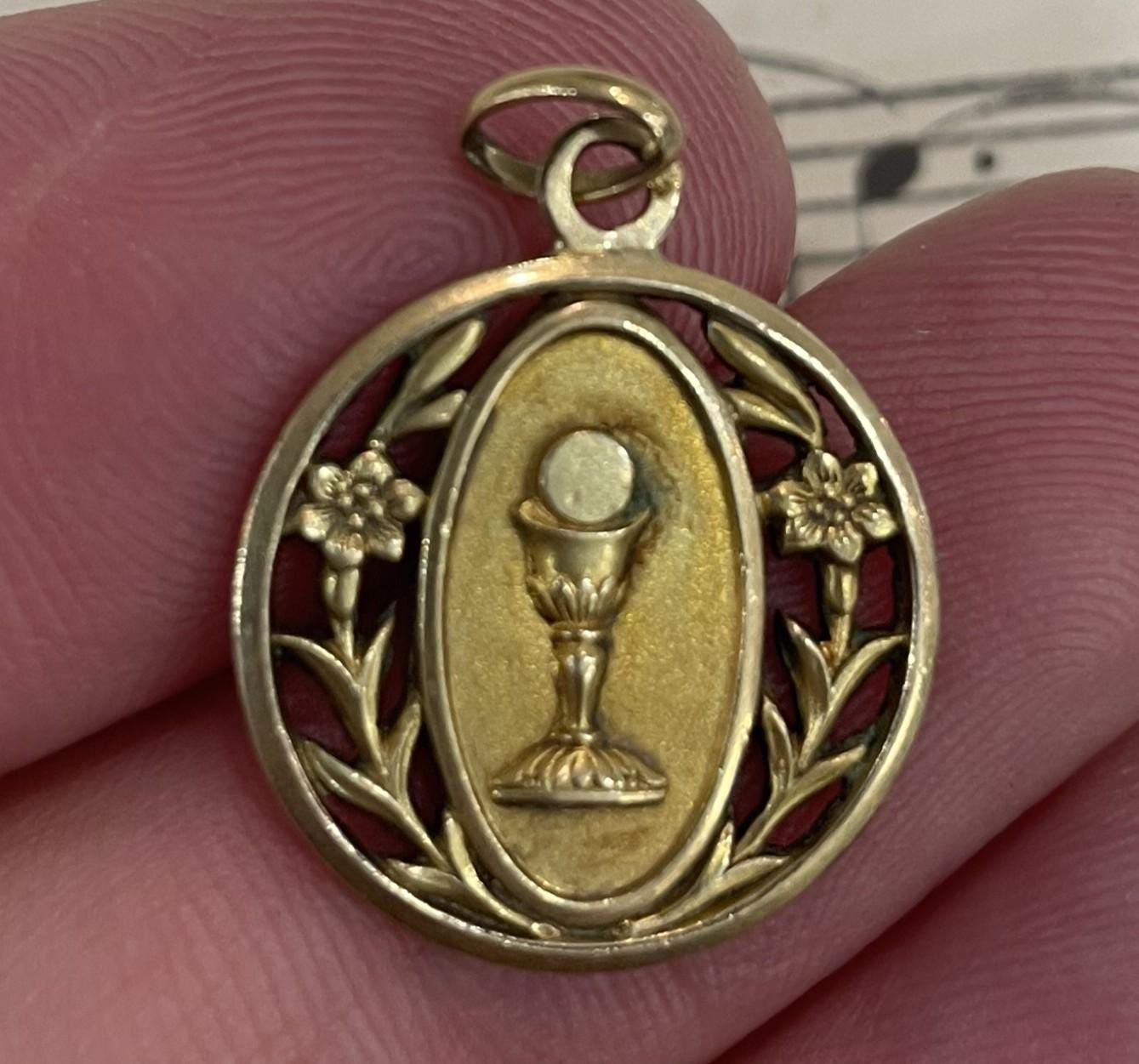 Antique French Gold-Filled First Communion Chalice Religious Medal c1900