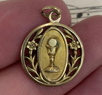 Antique French Gold-Filled First Communion Chalice Religious Medal c1900