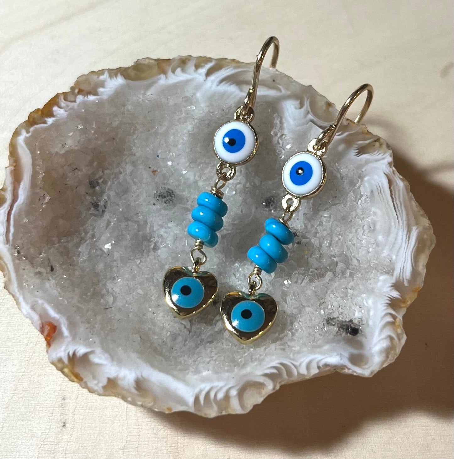 Evil eye protection earrings with turquoise and goldfilled