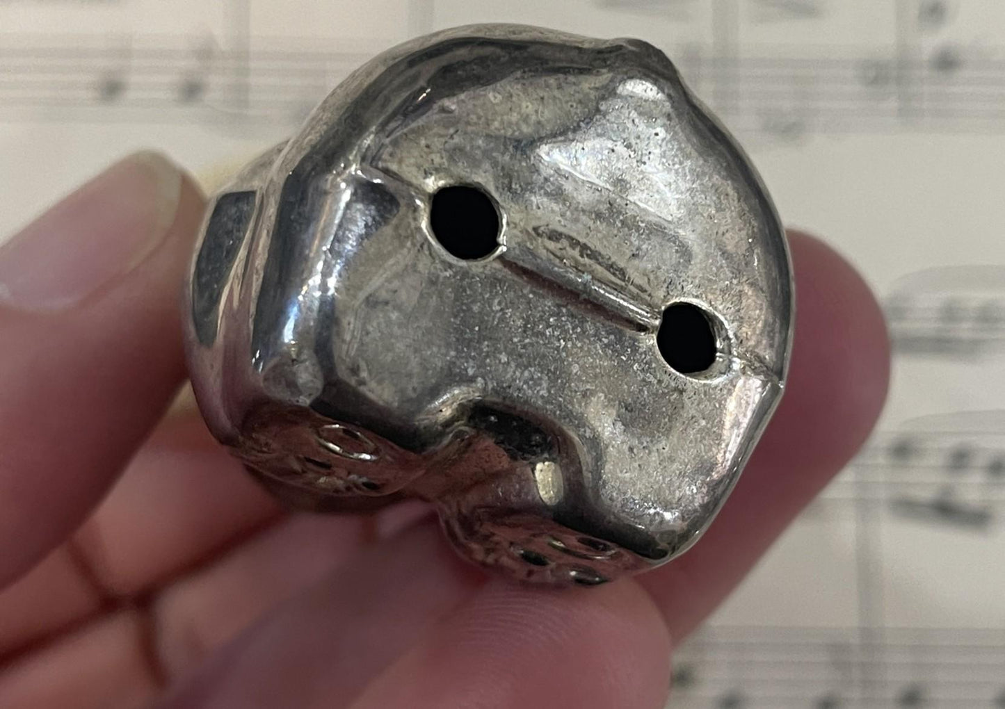 Antique French Art Nouveau Silver Plated Baby Rattle Teething Ring Teddy Bear c1920