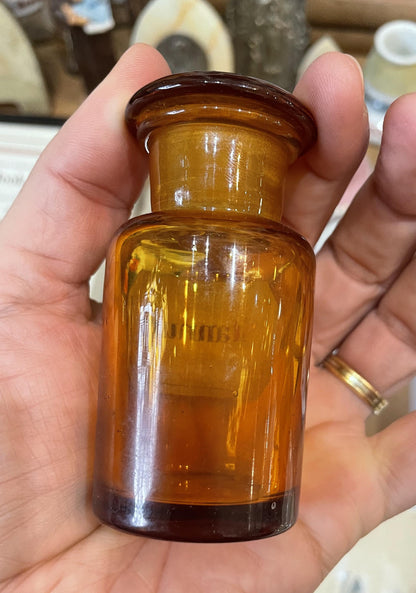 Small Antique French Apothecary Bottle Amber Glass Stannum c1880
