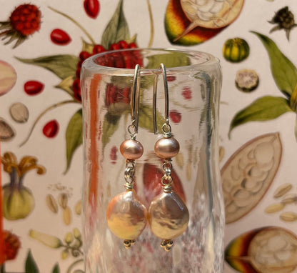 Pink pearl dangle earrings with sterling silver