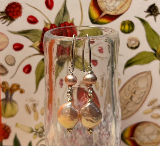 Pink pearl dangle earrings with sterling silver