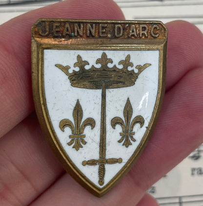 Large Antique French Enameled Joan of Arc Pin / Brooch c1920