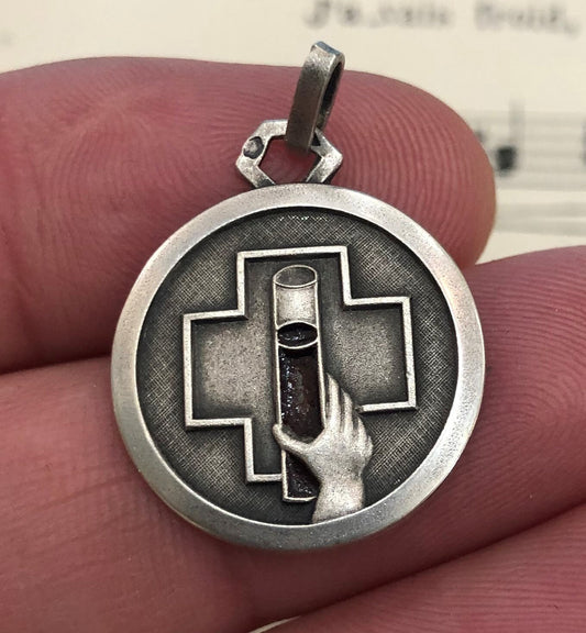 Antique French Sterling Silver 800 Enameled Medal Blood Type AB+ c1940