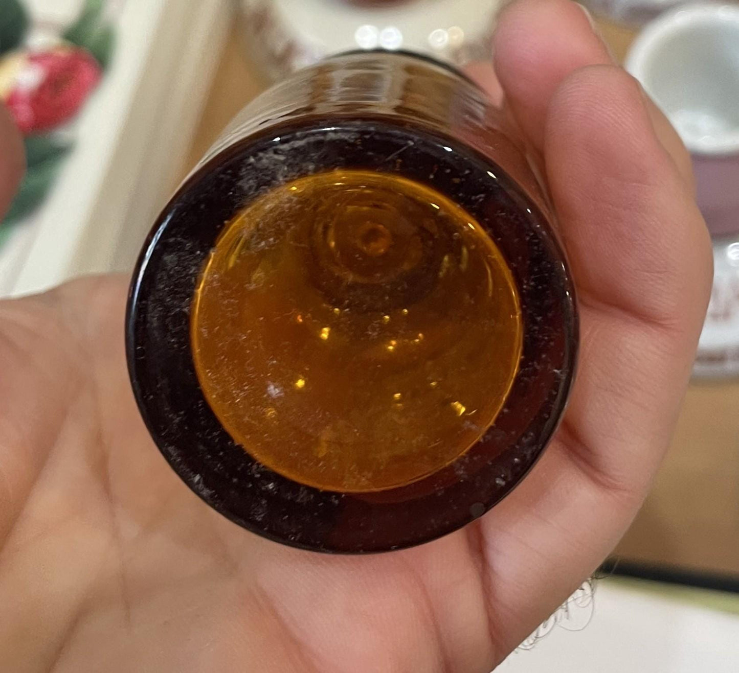 Small Antique French Apothecary Bottle Amber Glass Stannum c1880