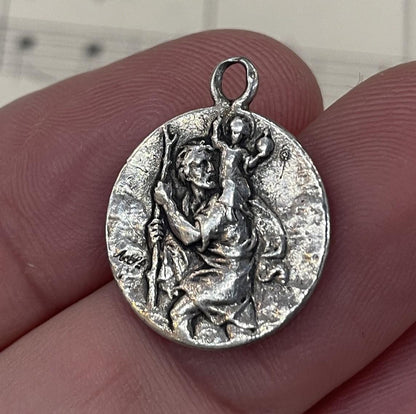 Antique French Sterling Silver St Christopher Medal Signed c1920