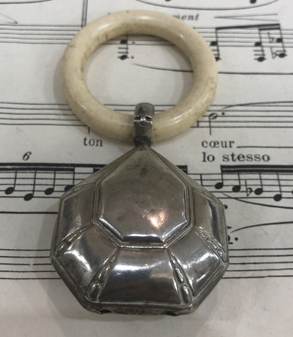 Antique French Art Nouveau Sterling Silver Baby Rattle Teething Ring c1900