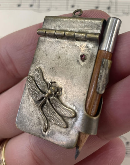 Rare Antique French Art Nouveau Dragonfly Dance Card c1910