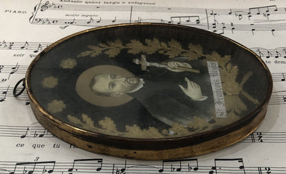 Antique French Reliquary / Ex Voto Saint Francis Regis under Glass c1880