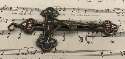 Large Antique Italian Micro Mosaic Micromosaic Cross Crucifix Roma Flowers c1900