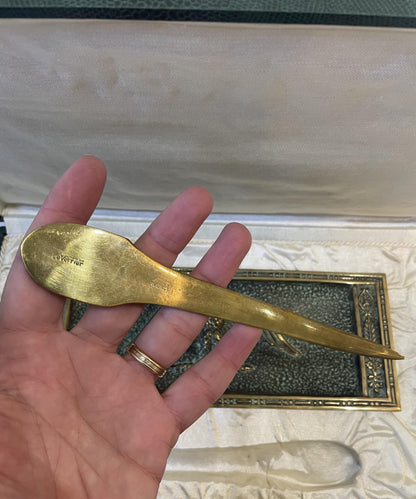 Rare Antique French Max Le Verrier Bronze Set Tray Letter Opener Eagle Original Box c1940