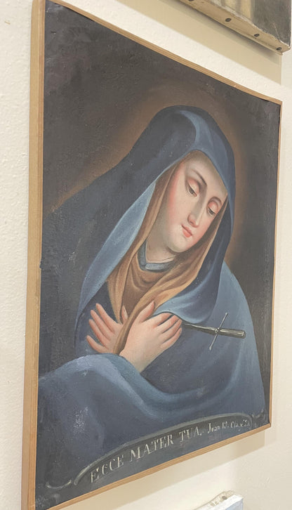 Rare Antique French Oil on Canvas Religious Painting Virgin Mary c1830