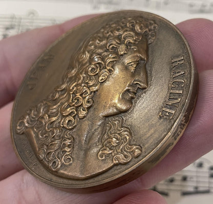 Large Antique French Bronze Jean Racine / Moliere Medal Signed Daumard Caunois c1920