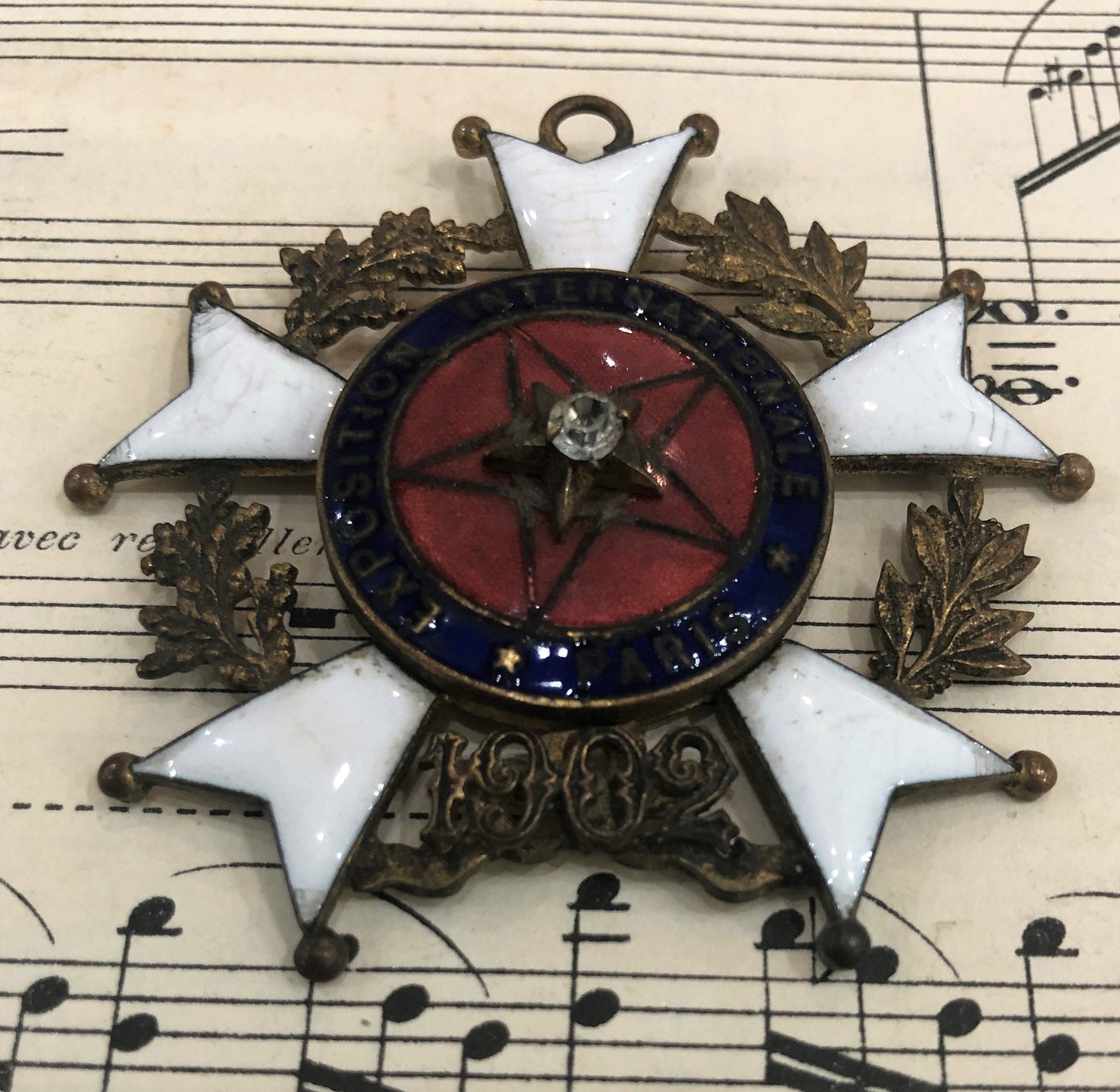 Rare Antique French Enameled Medal Pendant International Expo Paris c1902