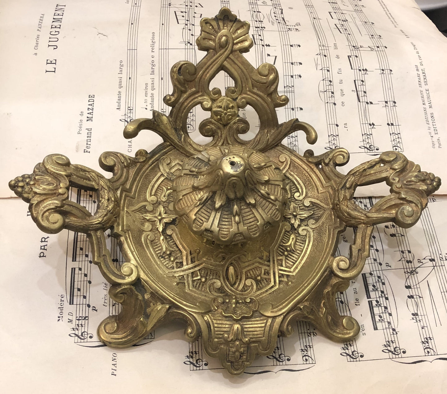 Rare Large Antique French Art Nouveau Bronze Inkwell c1900