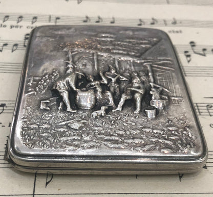 Antique French Art Nouveau Cigarette Case Farm Party Scene c1920