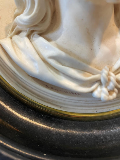 Rare Large French Antique Carved Plaster Jesus Signed Wall Icon c1854