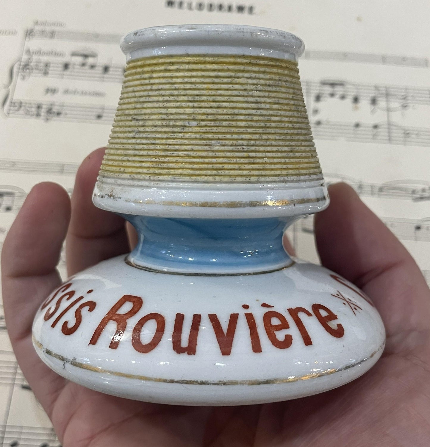 Antique French Advertising Match Striker Holder Cassis Rouviere Ceramic Porcelain c1920