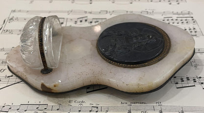 Antique French Onyx Holy Water Font Jesus Sacred Heart Signed Ruffony c1910