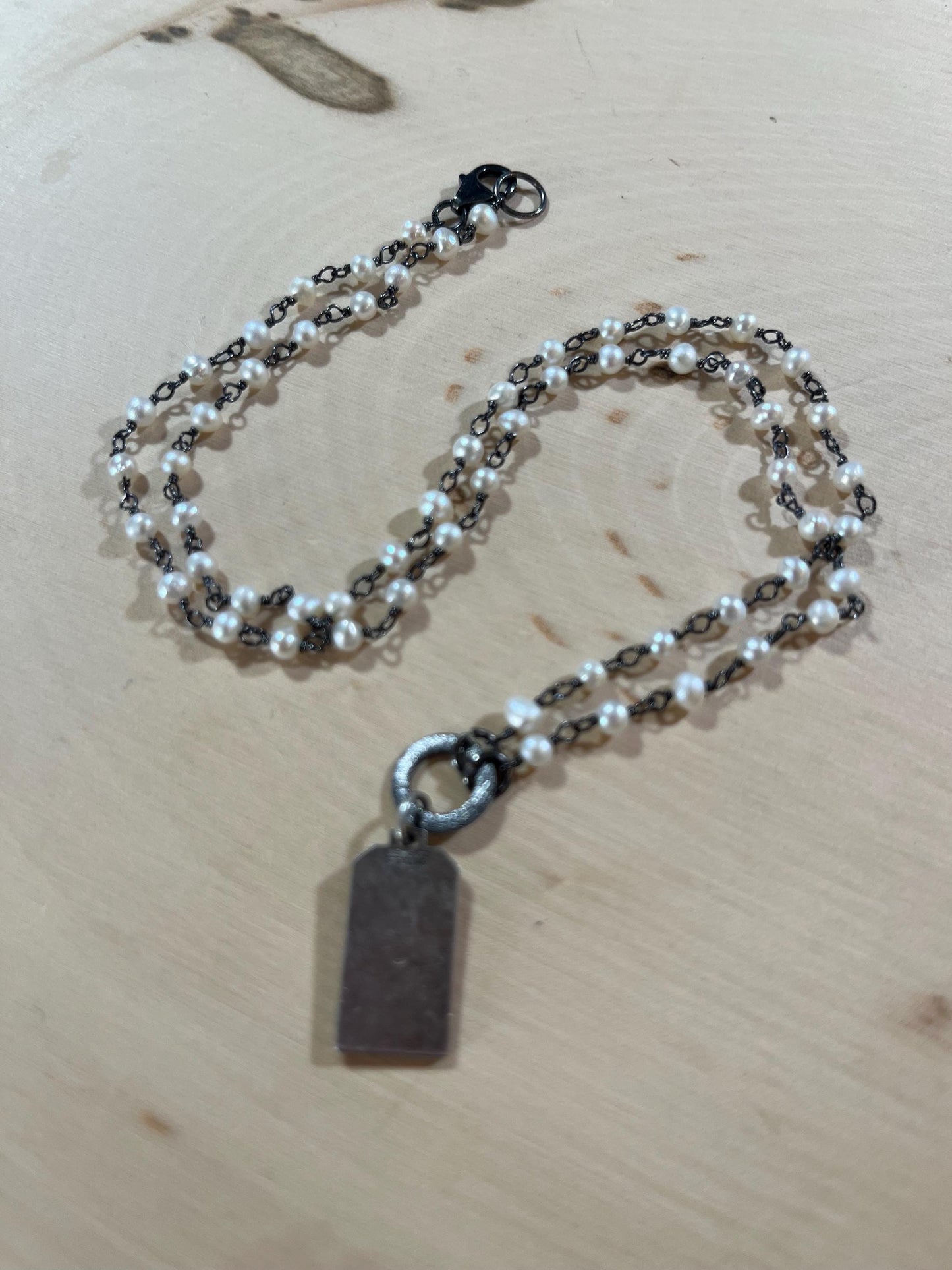 Vintage Sterling St Christopher necklace with pearls and sterling silver components