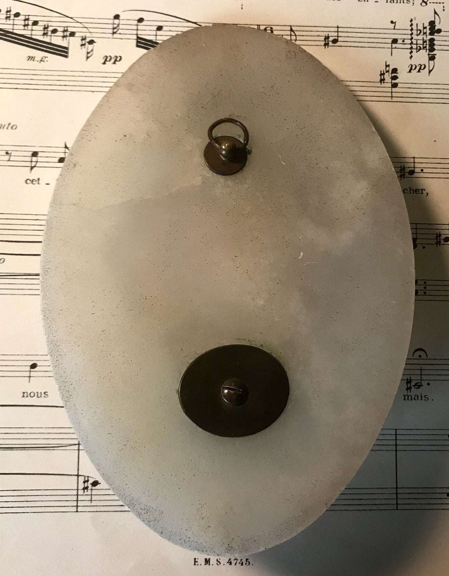 Antique French Champleve Enamel Hand Painted Porcelain Holy Water Font Jesus c1880