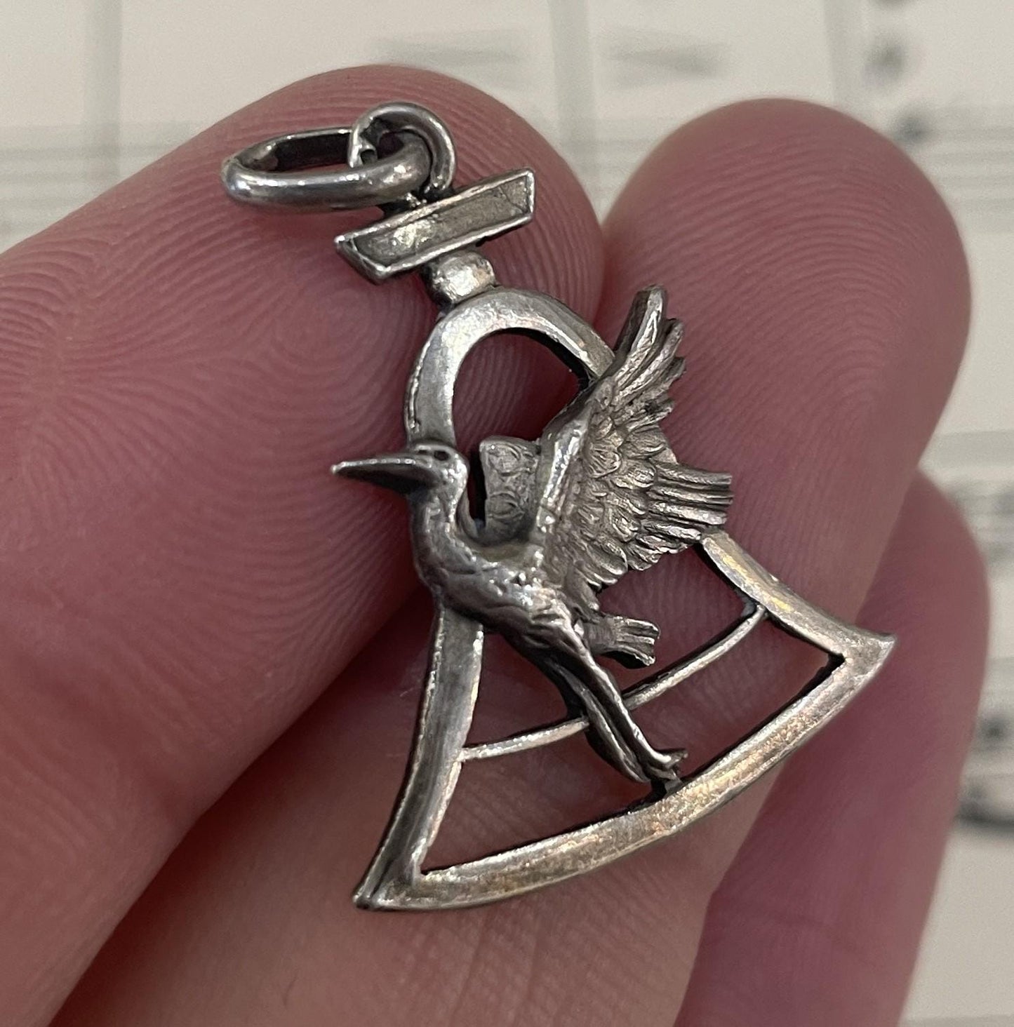 Antique French Sterling Silver Art Nouveau Pendant Stork c1920