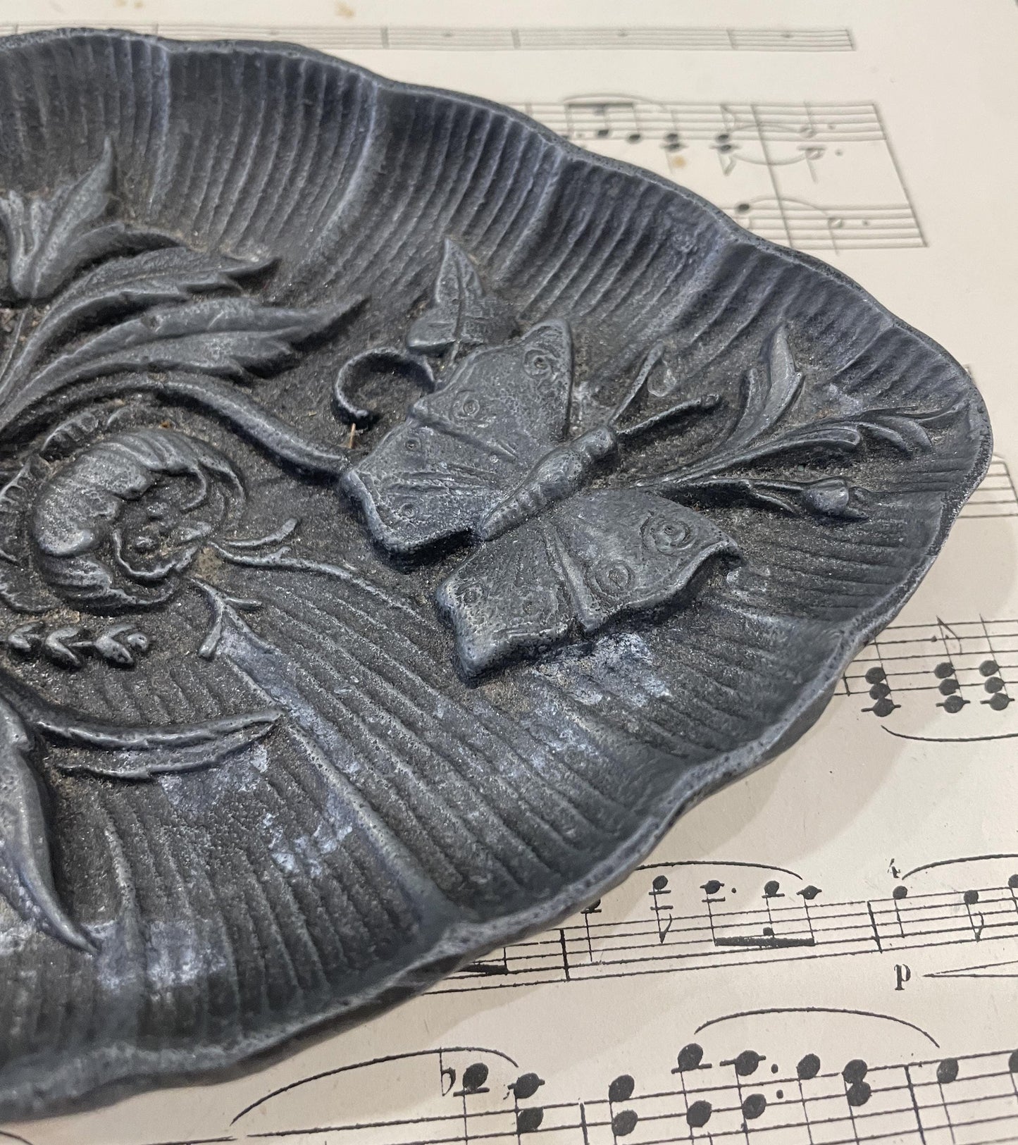 Antique French Art Nouveau Cast Iron Tray Butterfly c1920