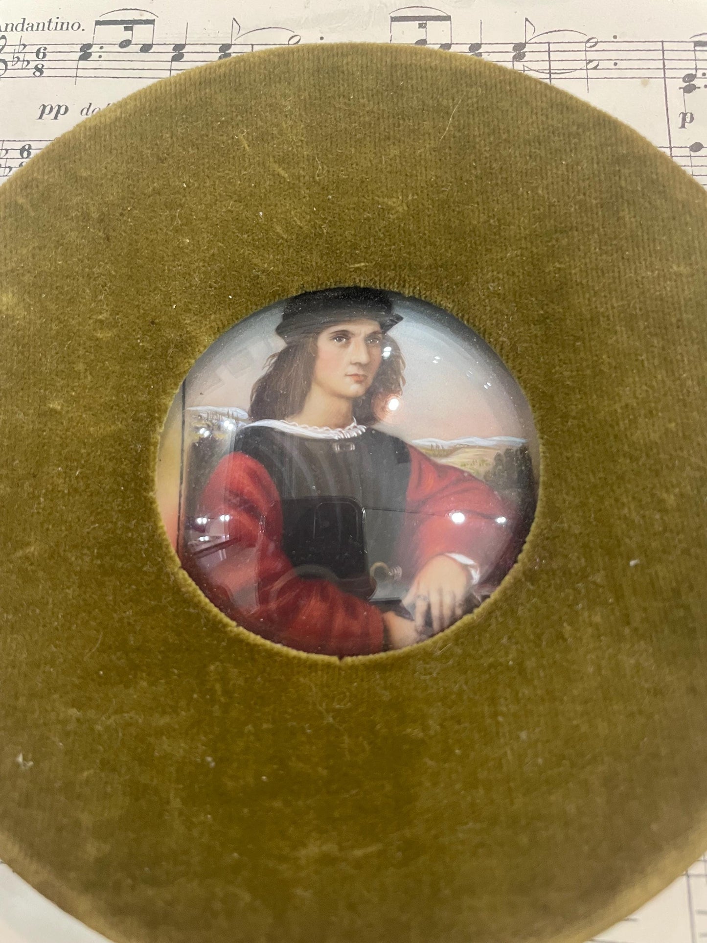 Antique French Miniature Portrait Agnolo Doni Velvet Domed Glass Signed Hil c1900