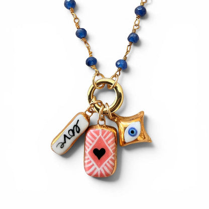 Shining Heart Diamond Charm: Light Pink + White / Gold Luster