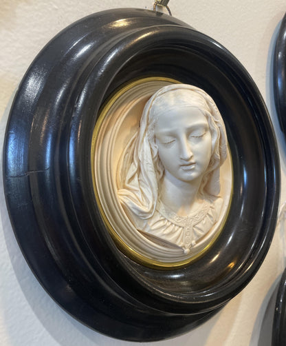 Rare Large French Antique Carved Plaster Mary Signed Wall Icon c1854