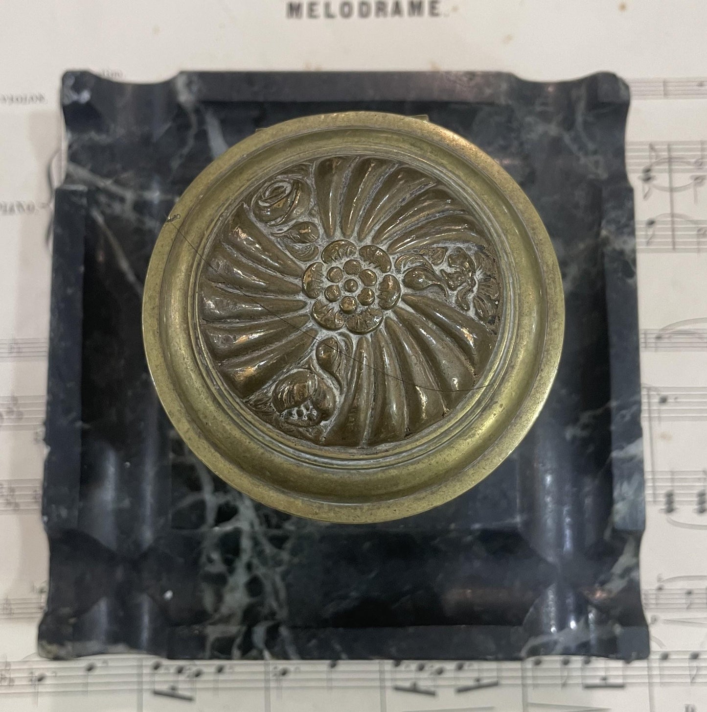 Antique French Art Nouveau Bronze Marble Inkwell c1900