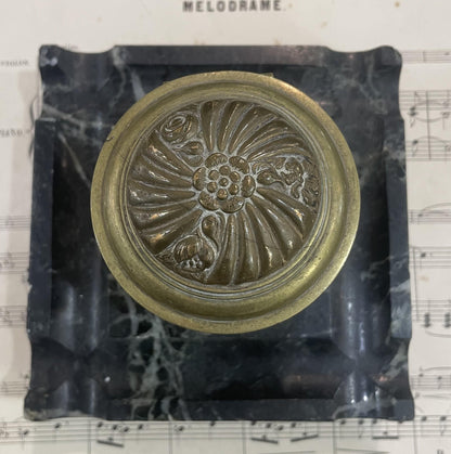 Antique French Art Nouveau Bronze Marble Inkwell c1900