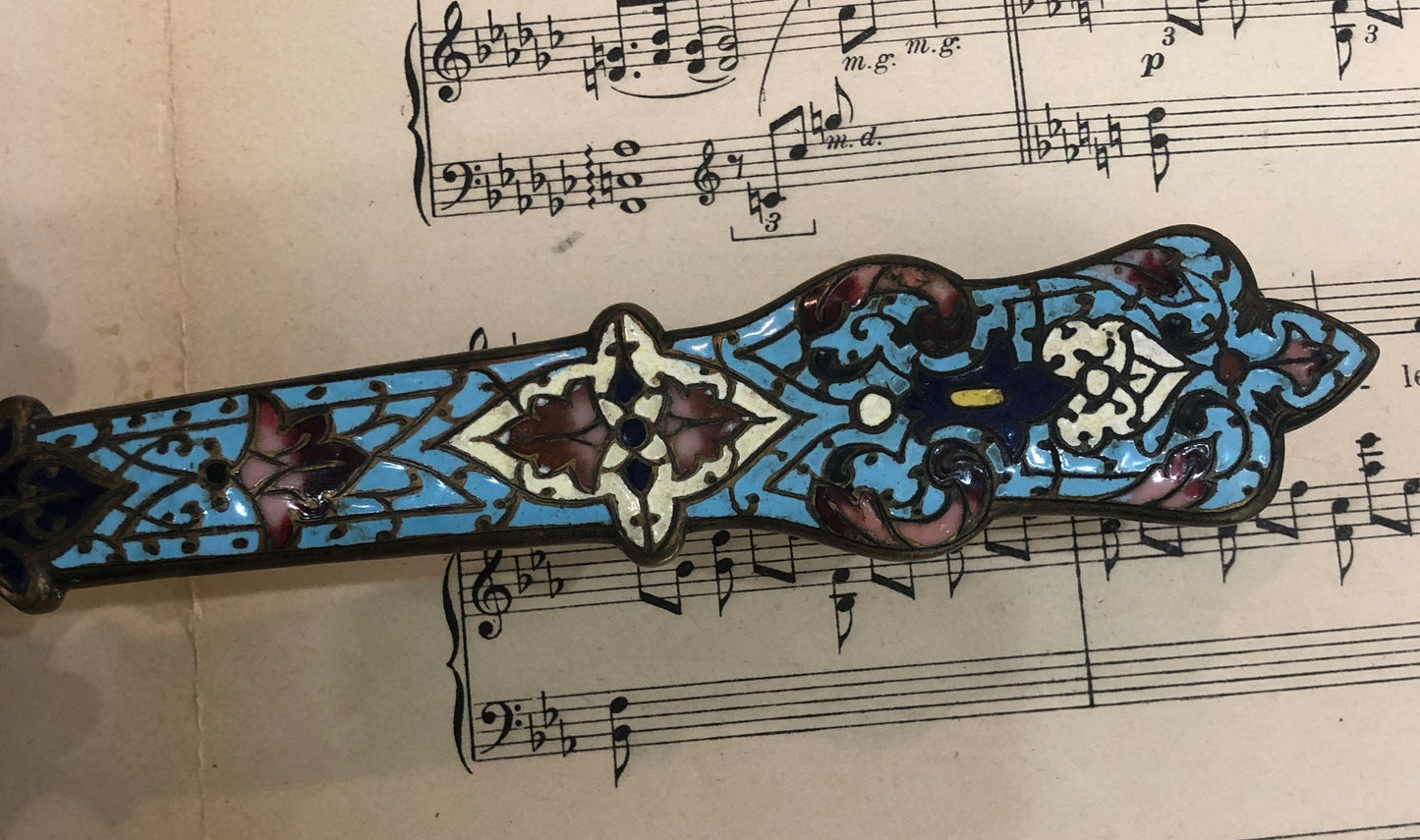 Rare Large Antique French Bronze Champleve Enamel Onyx Tray Platter Centerpiece c1880