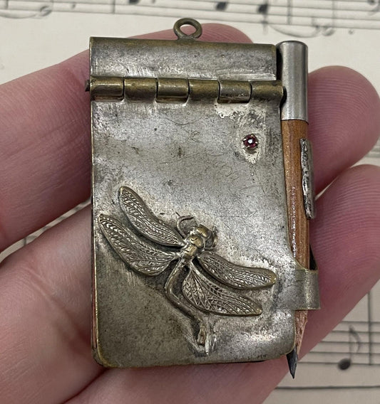 Rare Antique French Art Nouveau Dragonfly Dance Card c1910