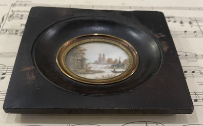 Rare Antique French Mourning Hair Art Domed Glass Wooden Frame Boat Church c1840