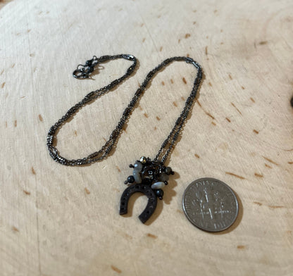 Sterling silver Horseshoe charm necklace with gemstones