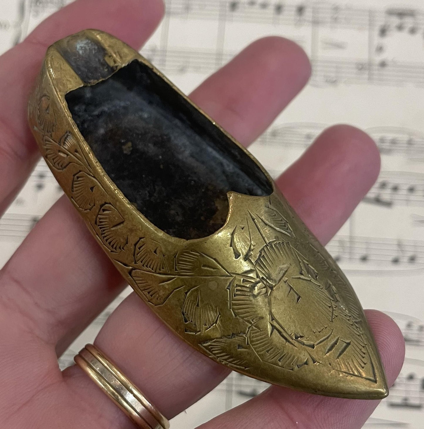 Rare Small Antique French Brass Ash Tray Shoe c1920