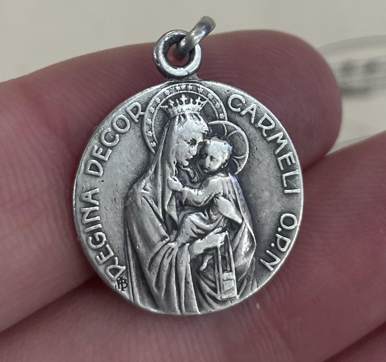 Antique French Art Nouveau Sterling Silver Jesus Sacred Heart Virgin Mary Mount Carmel c1920