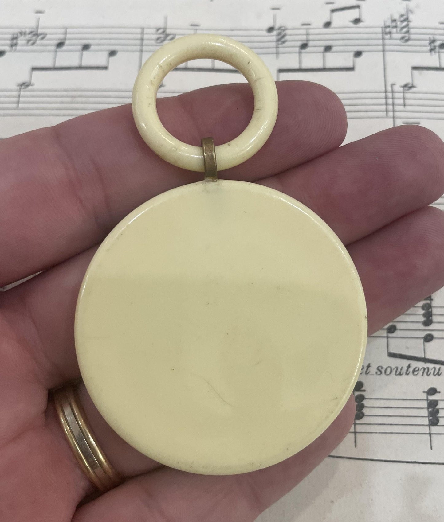 Rare Antique French Enameled Crib Cradle Protector Virgin Mary Celluloid Baptism c1920