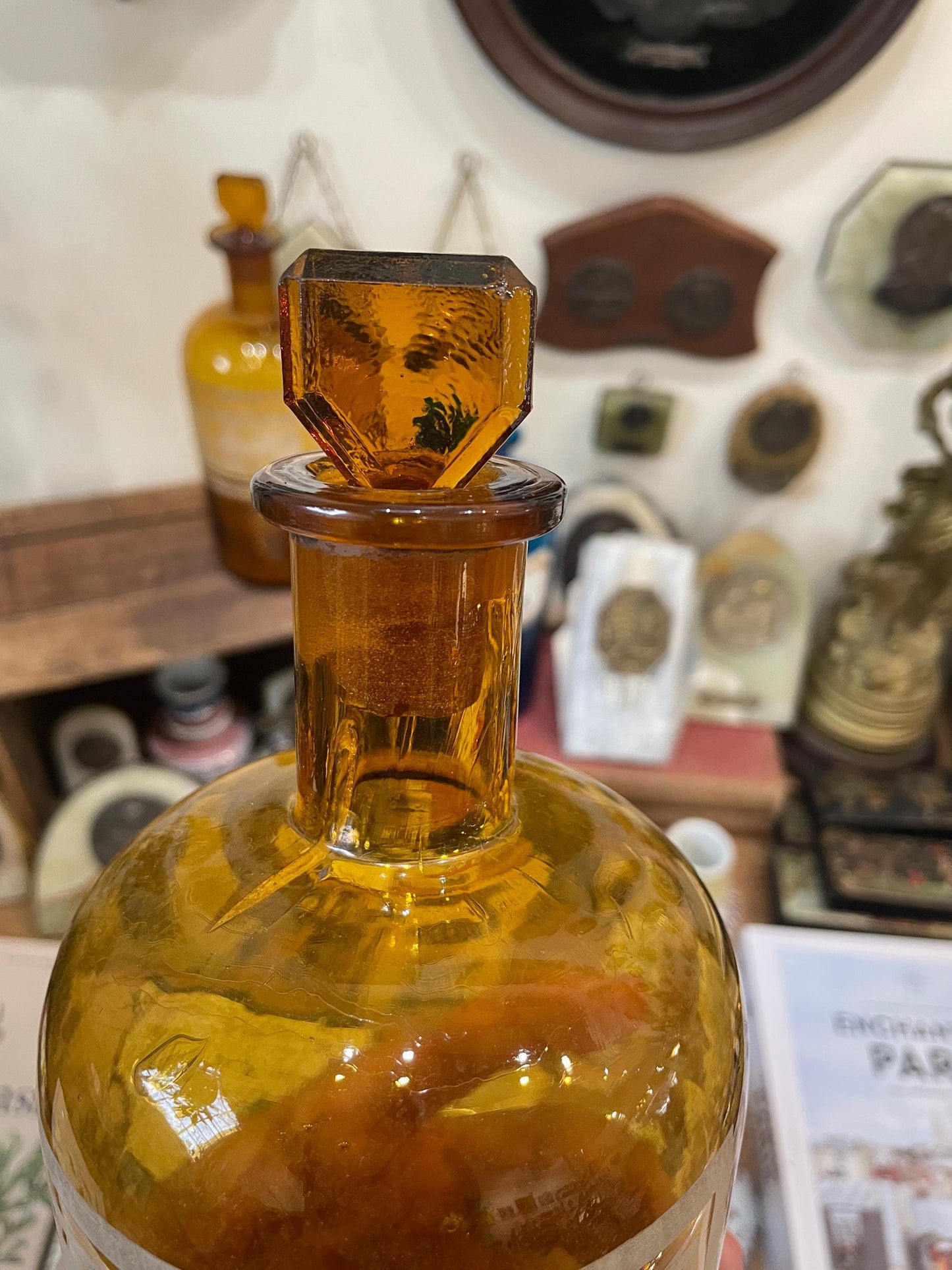 Rare Large Antique French Apothecary Bottle Amber Glass Alcool Camphre c1880