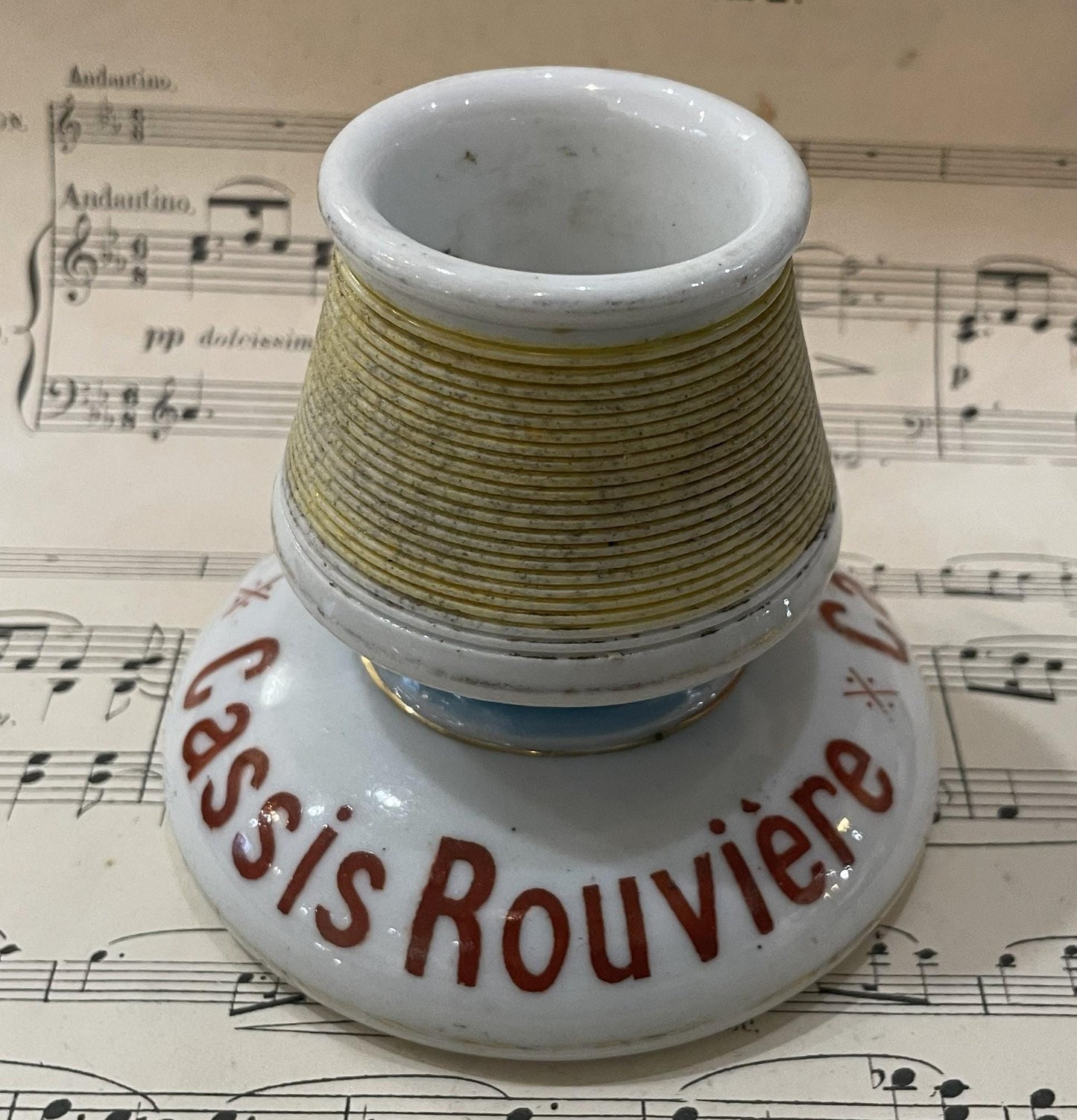 Antique French Advertising Match Striker Holder Cassis Rouviere Ceramic Porcelain c1920