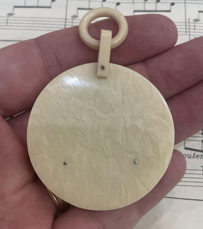 Antique French Crib Cradle Protector Virgin Mary Celluloid Baptism c1920