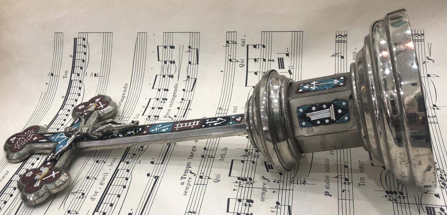 Antique Italian Micromosaic Micro Mosaic Crucifix Cross Birds Crown Thornes Stand c1900