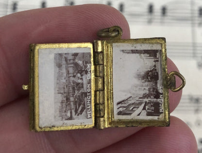 Rare Antique Miniature English Souvenir Photos Red Enamel Pendant Book Dover c.1910
