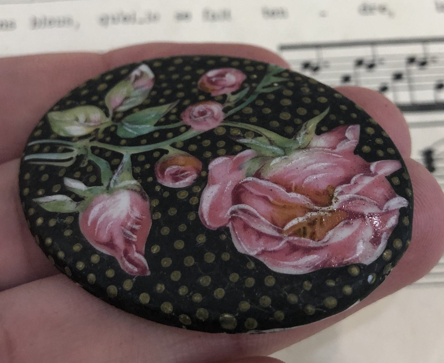 Rare Antique French Hand Painted Porcelain Roses Flowers c1920