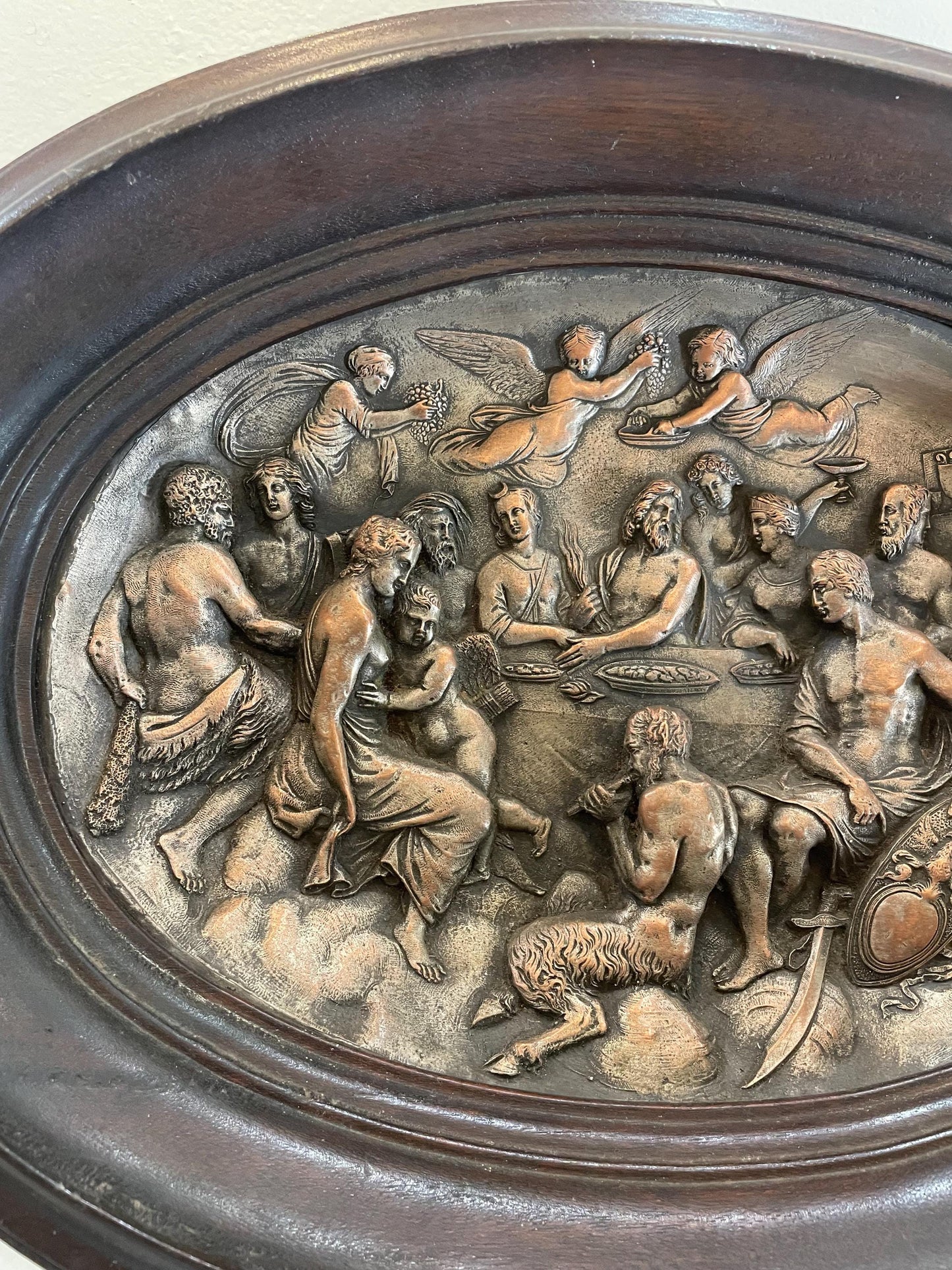 Rare Large Antique Greek Bronze Bas Relief Mythology Pan Angels c1880