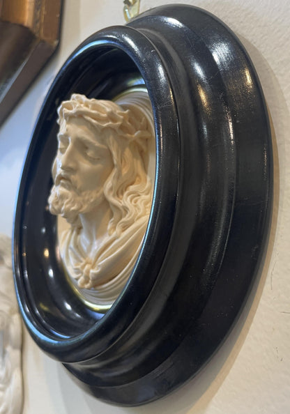 Rare Large French Antique Carved Plaster Jesus Signed Wall Icon c1854